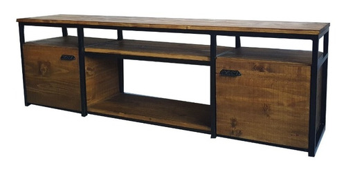 Imagen 6 de 6 de Mueble Rack Tv Industrial Hierro Madera 160x35x50 Puertas