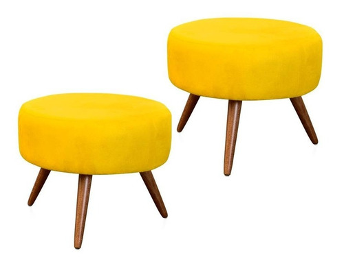 Kit 2 Puff Decoração Lindíssimo Lavínia Suede Amarelo