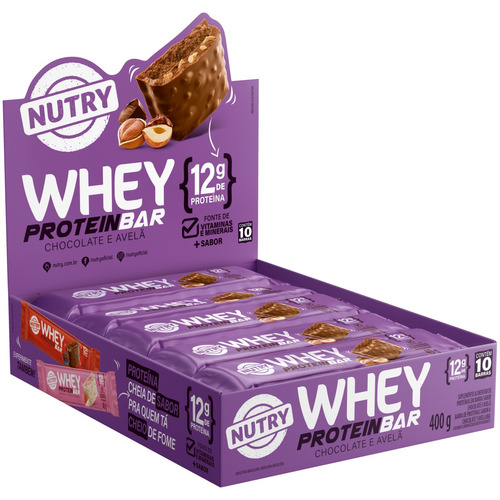 Barra de proteina Nutry sabor chocolate e avelã caixa 10 unidades