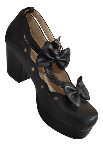 Zapatos Lolita Moño Corazón Coquette Gothic A Restaurar Tira Negro 36.5 (Usado)