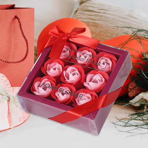 Jabón Perfumado Con Forma De Rosa, Caja De Regalo Rojo