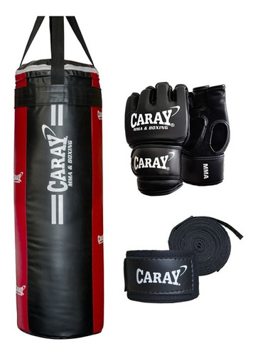 Saco De Box Pro Caray Negro/rojo + Guante Mma+ Vendas