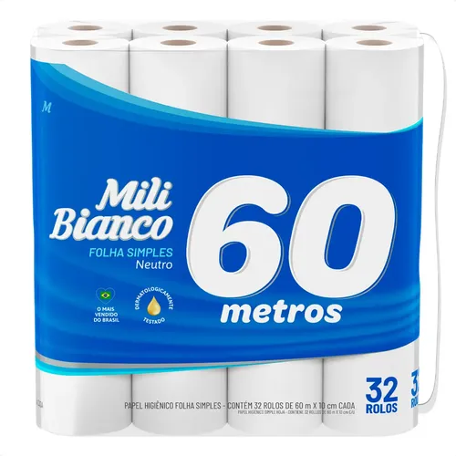 Papel Higiênico Folha Simples Com 32 Rolos De 60m Mili