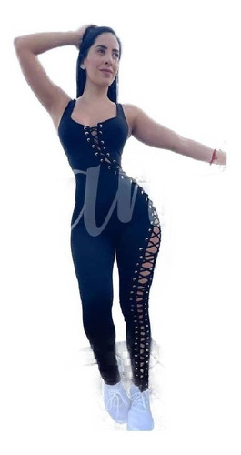 Palazzo Jumpsuit Mujer Push Up Sexy Ojillos Y Agujeta Gym