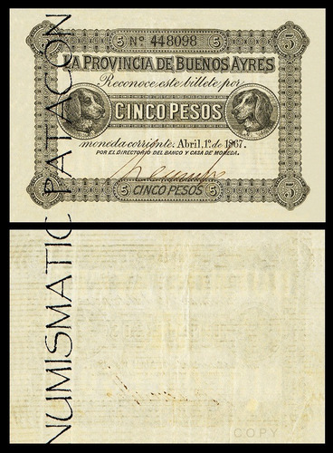 Billete 5 Peso Moneda Corriente Buenos Aires 1867  Copia 472