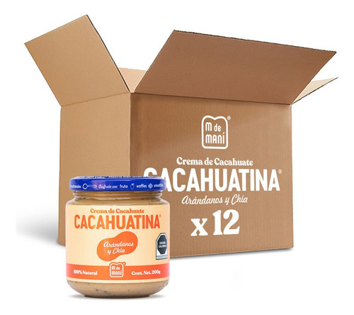 Cacahuatina Arandanos Y Chia. Caja Con 12 Pzs Frasco 200 G