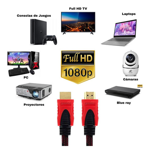 Imagen 4 de 9 de Hdmi Cable 5 Metros Doble Filtro 1.4 3d 4k Mallado Premium
