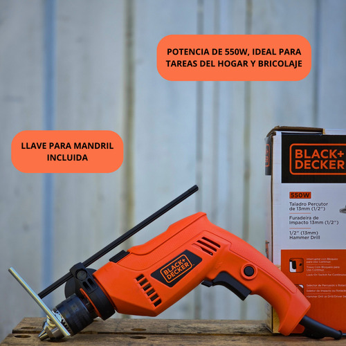 Taladro B+d Hd555 13mm C/percusión 550w Hogar Y Taller Naranja 50 Hz