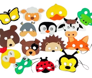  Máscaras Animais Fazendinha Safari Kit 15 Máscaras Festa