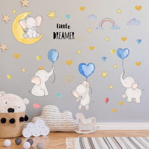 Vinilos Decorativos Elefantes  Globos Corzones Luna Mural