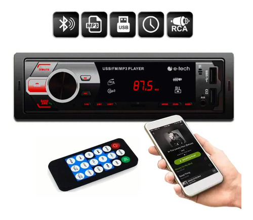 Som Automotivo Rádio Mp3 E-tech Light Bluetooth Usb Sd Card