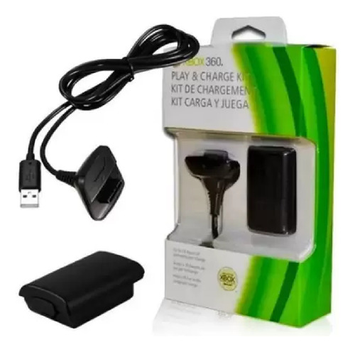 Bateria Xbox 360 4800 Mah + Cabo E Carregador - Preto