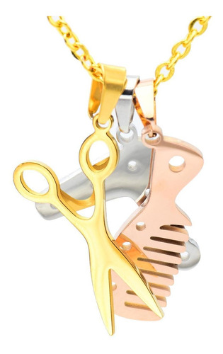Imagen 3 de 5 de Kit Aretes Cadena Con Dije Secadora Tijeras Peine Estilista