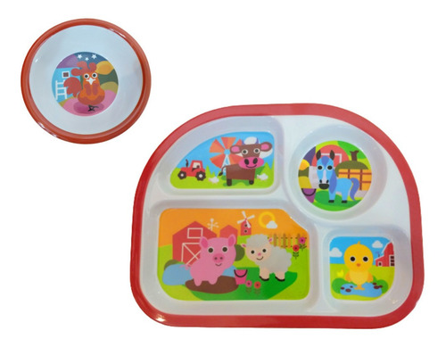 Imagen 4 de 6 de Set Plato Bebe 4 Divisiones Y Bowl Melamina Primeras Comidas