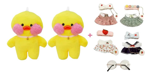 2 Piezas De Pato Lala Fanfan De 30cm + 4 Juegos De Ropa