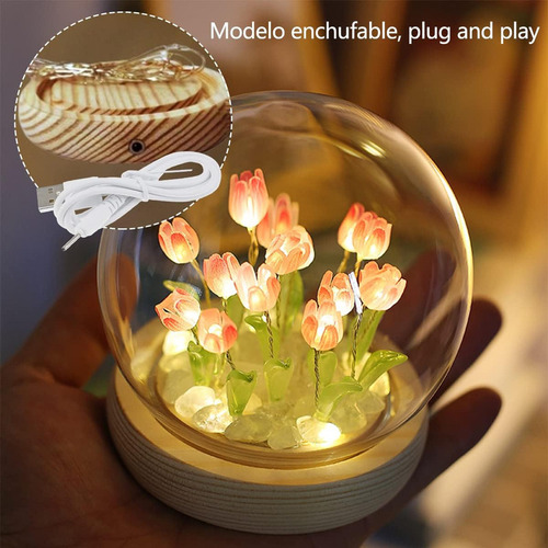 Lámpara Recargables Nocturna De Tulipanes Diy Flores Simulad