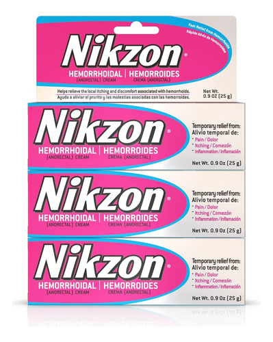 Nikzon Crema Hemorroidal Para Dolor E Inflamacion 3 Piezas