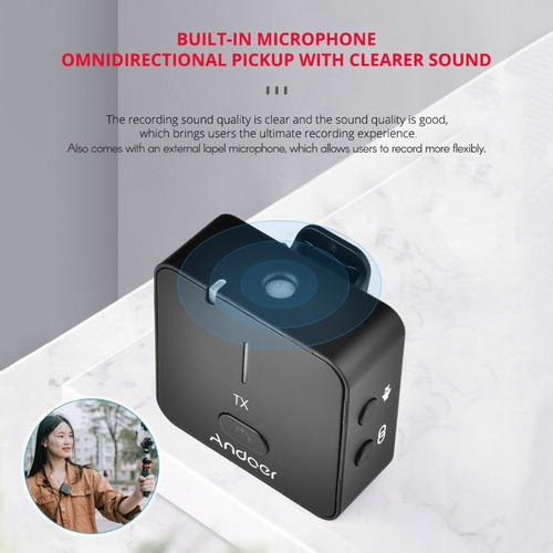 Microfone De Gravação Sem Fio Andoer Mx5 2.4g