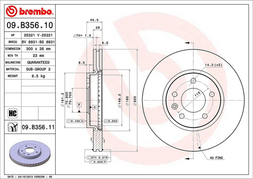 Disco De Freno / Chevrolet Cruze Base 2010 A 2012 Delantero