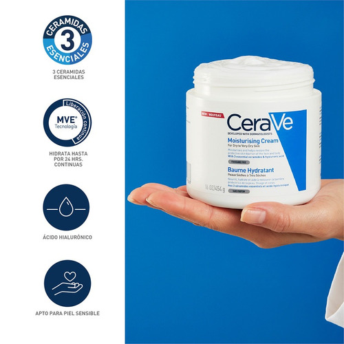 Imagen 5 de 6 de Crema Hidratante Cerave Piel Seca Muy Seca Sin Perfume 340gr
