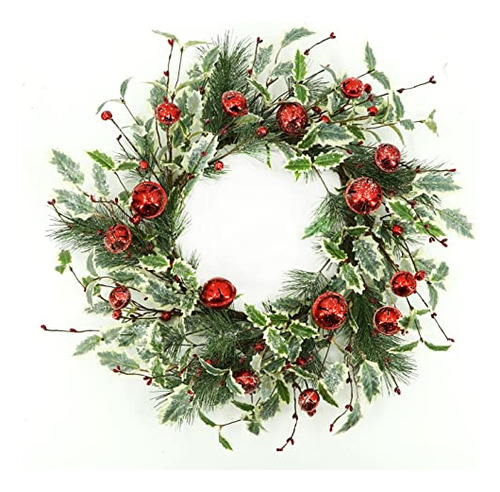 Artificial Christmas Wreath Winter Wreath With Holly Le...