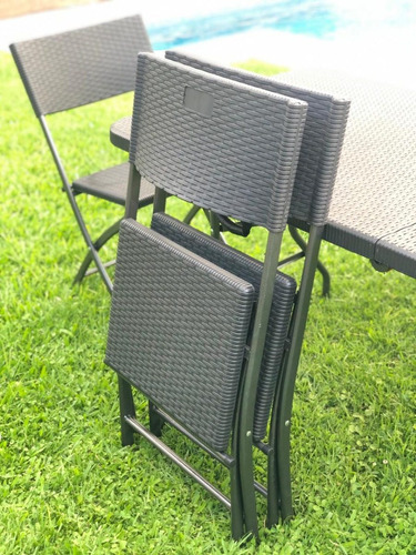 Juego De Jardin Simil Ratan 7 Piezas Caño Y Plastico