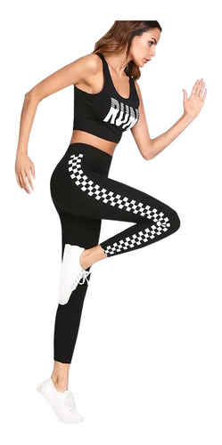 Calza Deportiva Mujer Ropa Fitness Leggings Blanco Y Negro
