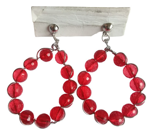 Aretes Ovalados De Alambre Y Bolas Rojas