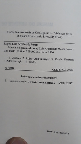 Livro Manual Do Gerente De Loja Luiz Arnaldo De Moura Lopes M32