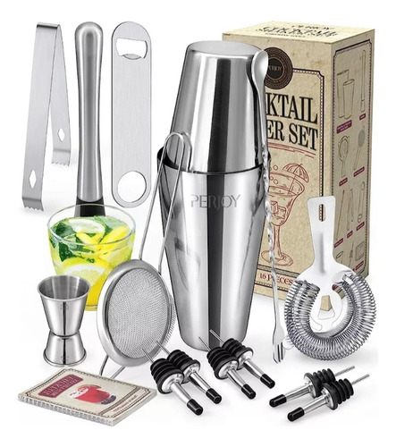 Kit Bartender Profesional Acero Inoxidable 16 Pza.