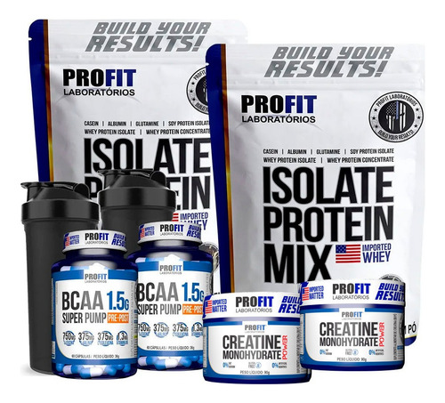 Kit 2 Whey Isolado Profit 900g + 2 Bcaa 2 Creatina 2 Shaker Sabor Banana Com Canela