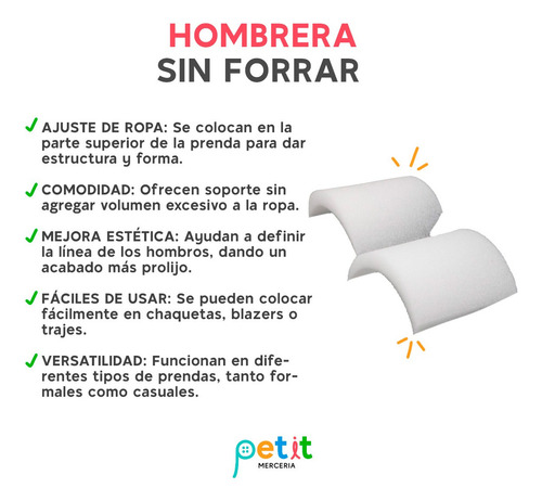 Hombrera Sin Forrar N1 2cm X12par Marca Mendafacil
