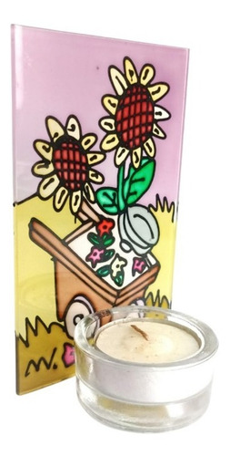 Imagen 3 de 7 de Vitrales Porta Vela Flores Girasoles