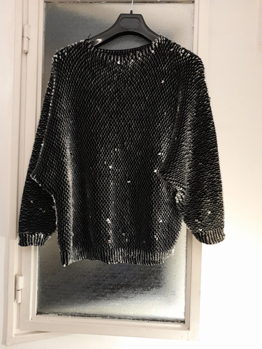 Sweater Noche Negro,tejido C/lentejuelas Plateadas.o.turquia
