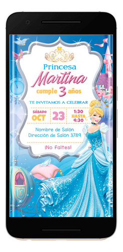 Tarjeta Invitación Cumpleaños Digital Cenicienta 2 Formatos