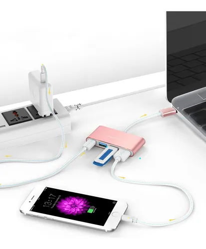 Hub Usb-c Lention 4 En 1 Con Tipo C, Usb 3.0, Usb 2.0 Rose G