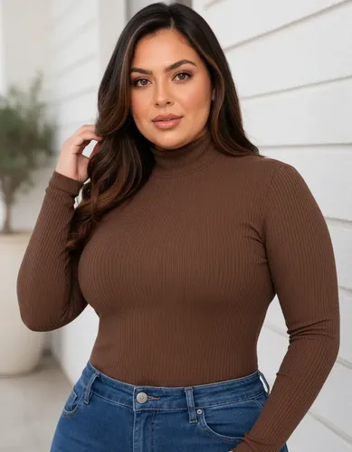 Blusa Plus Size Gola Alta Manga Longa Malha Canelada Até G4