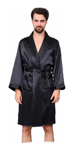 Bata Negra De Satin Para Caballero Nueva Importada Talla 2xl Negro 2xg