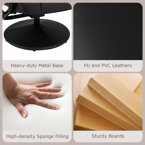 Sillón Reclinable Negro Con Taburete Para Sala