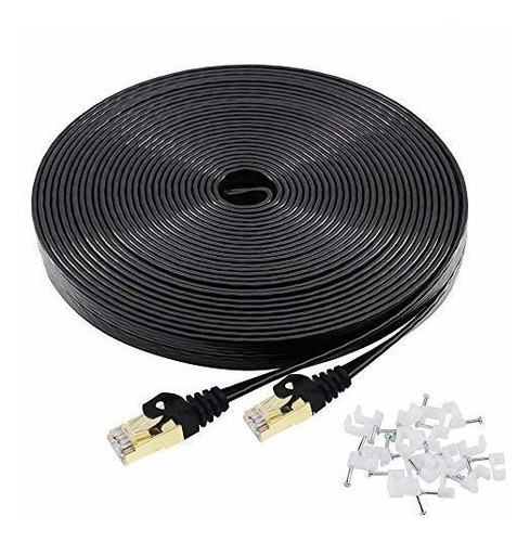 Gato Cable De Ethernet De 50 Pies 7 Negro Cat7 Blindado...