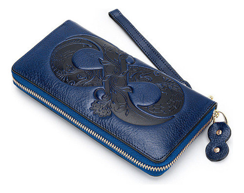 Cartera Larga For Mujer, Piel Encerada Al Aceite, Bolso De