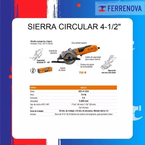 Sierra Circular Compacta Para Madera 4-1/2', 420 W