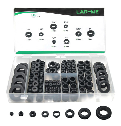 Lar-me Kit Surtido 180 Ojal Goma 8 Tamaño Para Cableado 1 4 