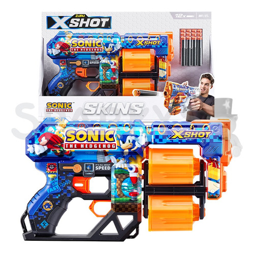 Pistola Nerf / X Shot Skins Sonic 12 Dardos Para Niños 