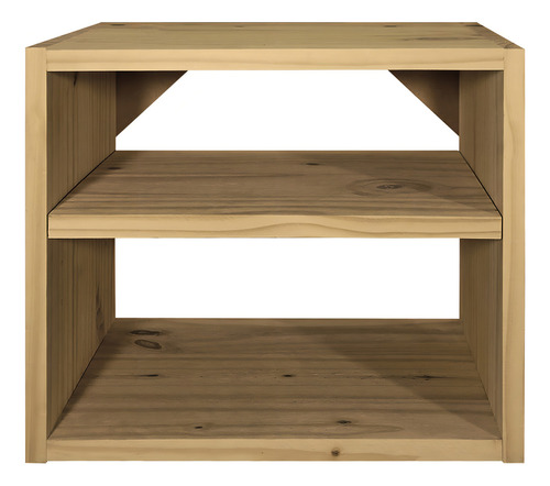 Mesa De Luz Cubo Flotante Dos Estantes Moderno Madera Sajo Color Roble