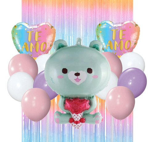 Kit Combo Globos Oso San Valentin Corazon Love Celeste