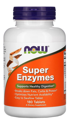 Suplemento em comprimidos NOW  Super Enzymes betaina hcl Super Enzymes em pote de 98g 180 un