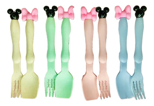 Cubierto Portátil Ecológico Diseño Mickey Minnie Fibra Trigo