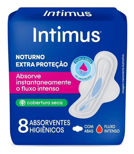 Intimus Absorvente Noturno Seca Com Abas De 8 Unidades