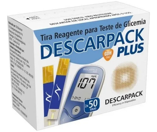 100 Tiras Reagentes Descarpack Fita Para Teste De Glicemia